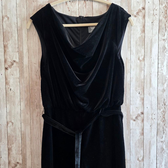 Vince Camuto Velvet Draped Neck Jumpsuit Wide Leg Full Length Black - Picture 2 of 13